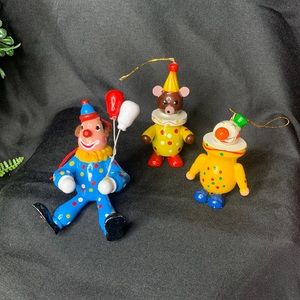 Set of 3 vintage hand painted wood clowns